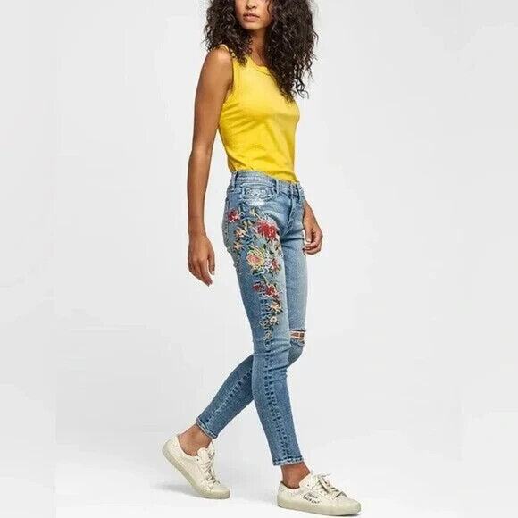 Hudson Jeans Denim - Hudson Nico Mid Rise Ankle Embroidered Distressed Skinny Jeans Women's Size 27